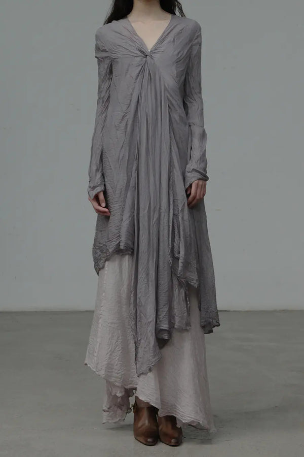 marc le bihan silk double layer irregular dress 2131 GRANIT